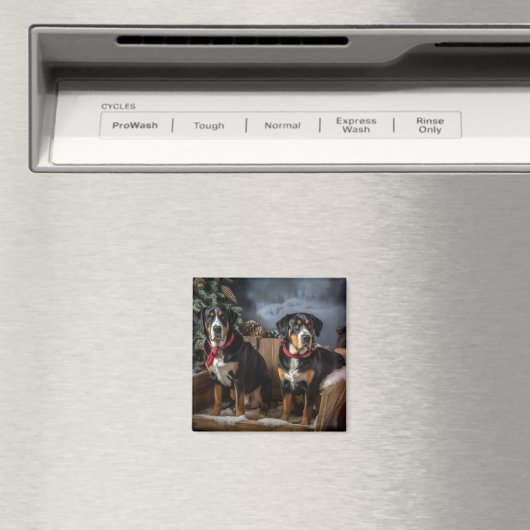 Greater Swiss Mountain Snowy Sleigh Kerstmis Magneet (Insitu (Vaatwasser))