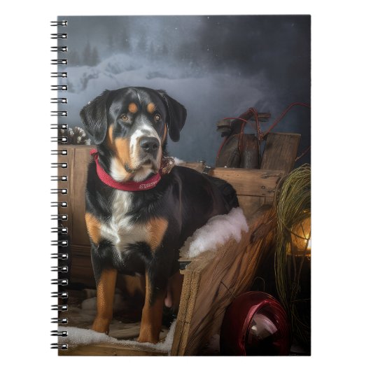 Greater Swiss Mountain Snowy Sleigh Kerstmis Notitieboek (Voorkant)