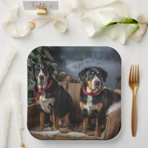 Greater Swiss Mountain Snowy Sleigh Kerstmis Papieren Bordje