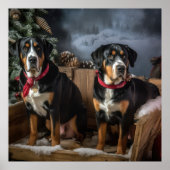 Greater Swiss Mountain Snowy Sleigh Kerstmis Poster (Voorkant)