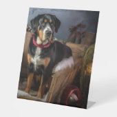 Greater Swiss Mountain Snowy Sleigh Kerstmis Reclamebord Met Voetstuk (Voorkant)