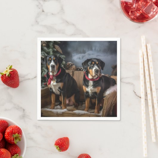 Greater Swiss Mountain Snowy Sleigh Kerstmis Servet (Insitu)