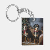 Greater Swiss Mountain Snowy Sleigh Kerstmis Sleutelhanger (Voorkant Links)