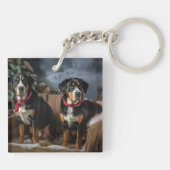 Greater Swiss Mountain Snowy Sleigh Kerstmis Sleutelhanger (Achterkant)