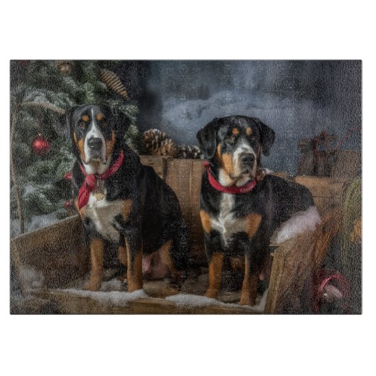 Greater Swiss Mountain Snowy Sleigh Kerstmis Snijplank (Voorkant)