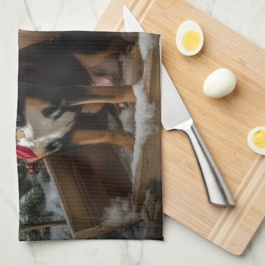 Greater Swiss Mountain Snowy Sleigh Kerstmis Theedoek (Quarter Fold)