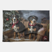 Greater Swiss Mountain Snowy Sleigh Kerstmis Theedoek (Horizontaal)