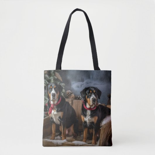Greater Swiss Mountain Snowy Sleigh Kerstmis Tote Bag (Voorkant)