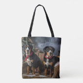 Greater Swiss Mountain Snowy Sleigh Kerstmis Tote Bag (Achterkant)