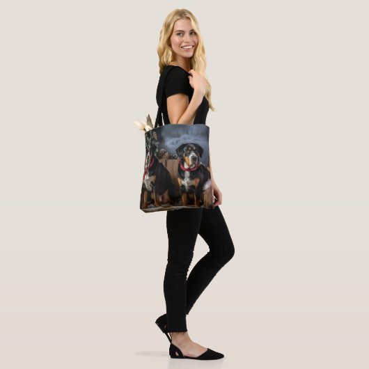 Greater Swiss Mountain Snowy Sleigh Kerstmis Tote Bag (Op model)