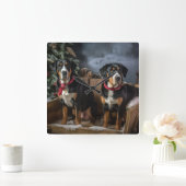 Greater Swiss Mountain Snowy Sleigh Kerstmis Vierkante Klok (Huis)