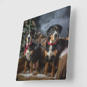 Greater Swiss Mountain Snowy Sleigh Kerstmis Vierkante Klok (Hoek)