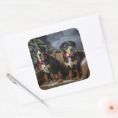 Greater Swiss Mountain Snowy Sleigh Kerstmis Vierkante Sticker (Envelop)