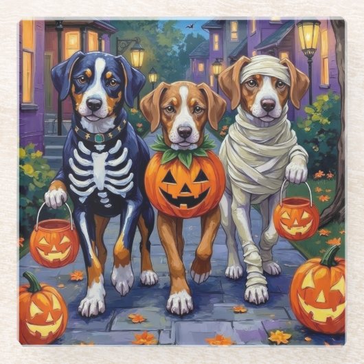 Greater Swiss Mountain Trick-or-Treating Halloween Glazen Onderzetter (Voorkant)