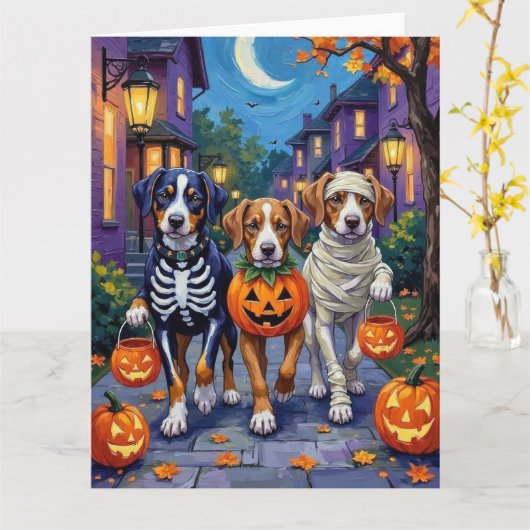 Greater Swiss Mountain Trick-or-Treating Halloween Kaart (Gele Bloem)