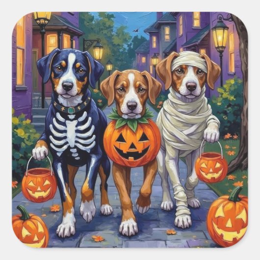 Greater Swiss Mountain Trick-or-Treating Halloween Vierkante Sticker (Voorkant)
