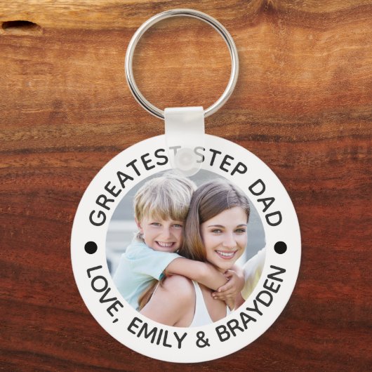 GREATEST STEPDAD zwarte foto Persoonlijk Sleutelhanger (Voorkant)