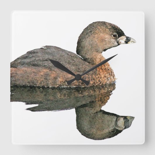 Grebe Bird Wall Clock Vierkante Klok (Voorkant)
