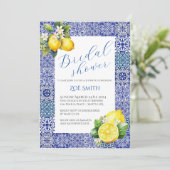 Grecian Blue en Lemon Bridal Shower Uitnodiging (Staand voorkant)