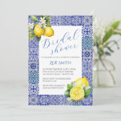 Grecian Blue en Lemon Bridal Shower Uitnodiging (Staand voorkant)