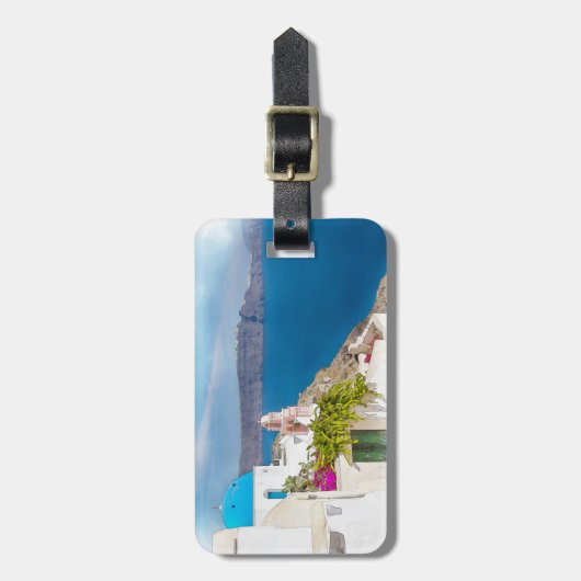 Grecian Paradise. schilderij van de waterverf Sant Bagagelabel (Voorkant verticaal)