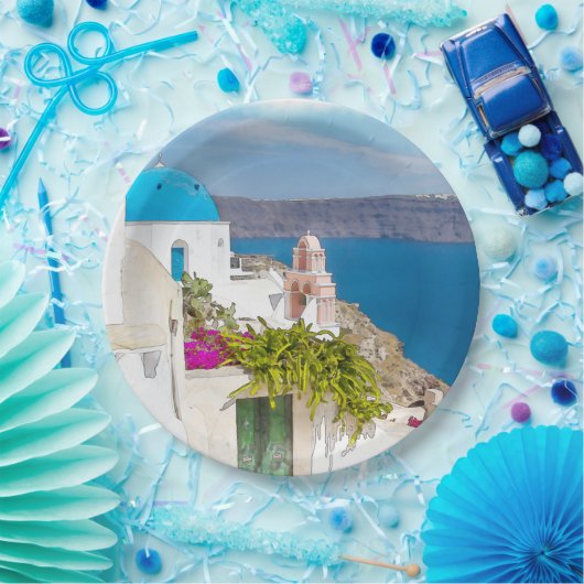 Grecian Paradise. schilderij van de waterverf Sant Papieren Bordje (Feest)