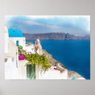 Grecian Paradise. schilderij van de waterverf Sant Poster