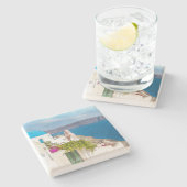 Grecian Paradise. schilderij van de waterverf Sant Stenen Onderzetter (Zijkant)