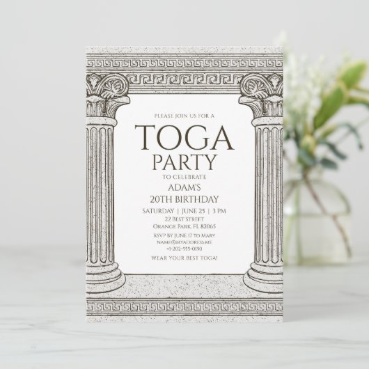 Grecian Toga Party nodigt uit tot stenen kolommen Kaart (Staand voorkant)