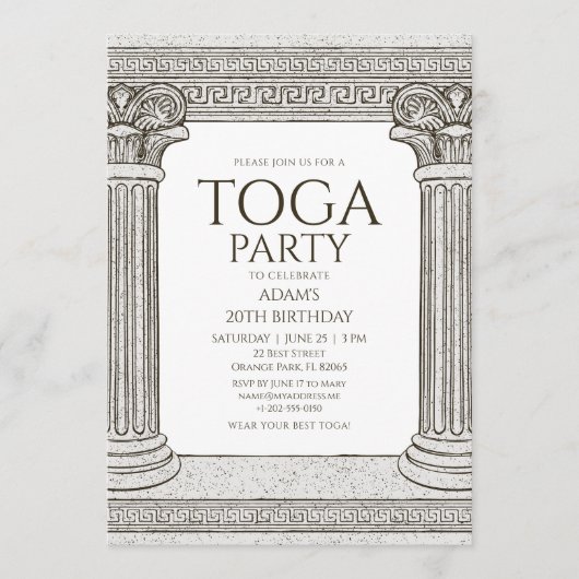 Grecian Toga Party nodigt uit tot stenen kolommen Kaart (Voorkant)