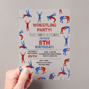 Greco Roman Freestyle Wrestling Verjaardagsfeestje Acryl Uitnodigingen
