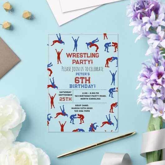 Greco Roman Freestyle Wrestling Verjaardagsfeestje Acryl Uitnodigingen (Insitu (Huwelijk))