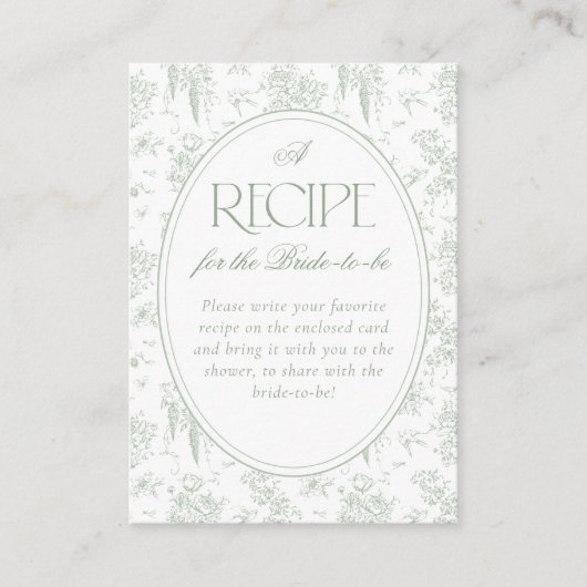 Gree Toile Floral  Vrijgezellenfeest Recept Informatiekaartje (Voorkant)