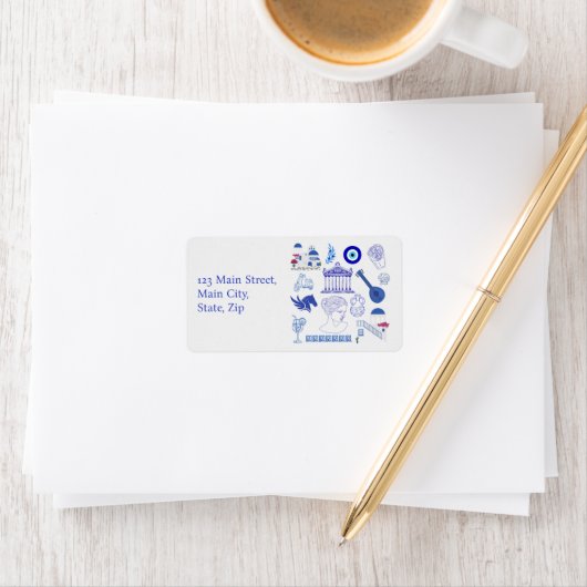Greece Blue and White Address Etiket (Insitu)