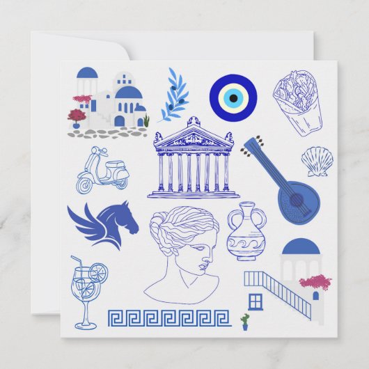Greece Blue and White Birthday Kaart (Voorkant)