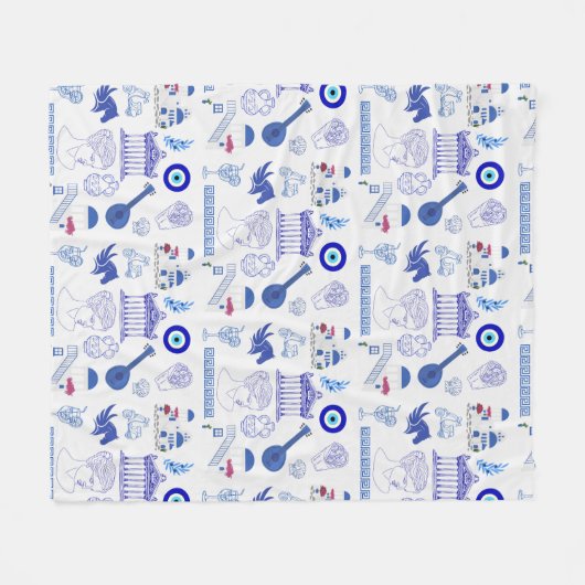 Greece Blue and White Fleece Deken (Voorkant (Horizontaal))
