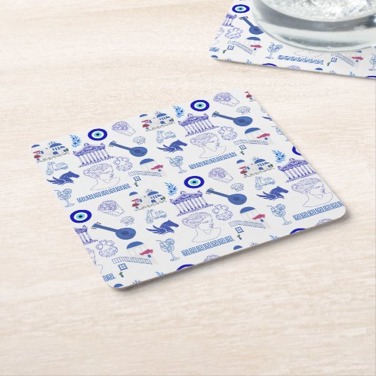 Greece Blue and White Kartonnen Onderzetters (Schuin)