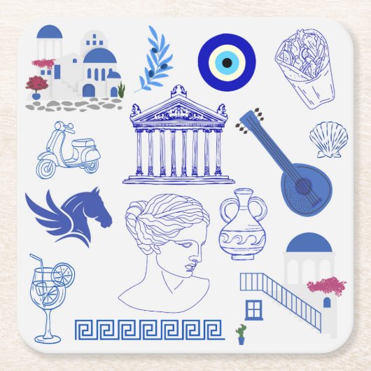 Greece Blue and White Kartonnen Onderzetters (Voorkant)