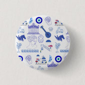 Greece Blue and White Ronde Button 3,2 Cm (Voorkant)