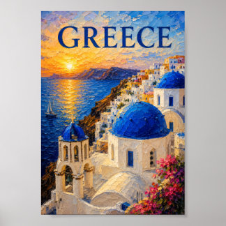 Greece: Radiant Sunset Santorini Art Souvenir Poster