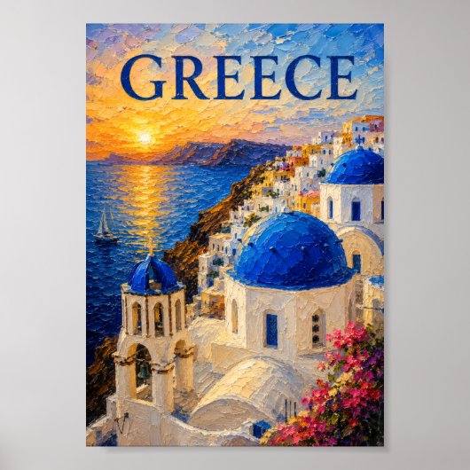 Greece: Radiant Sunset Santorini Art Souvenir Poster (Voorkant)