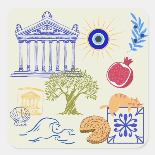 Greece Vacation Minimalism Vierkante Sticker (Voorkant)