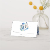 Greece Wedding Custom Watercolor Santorini Plaatskaartje (Voorkant)