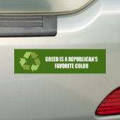 Greed is de favoriete kleur van een Republikein Bumpersticker (Op auto)