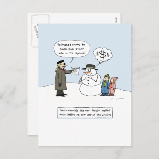 Greedy Frosty - Funny Christmas Cartoon Xmas Feestdagenkaart (Voorkant / Achterkant)