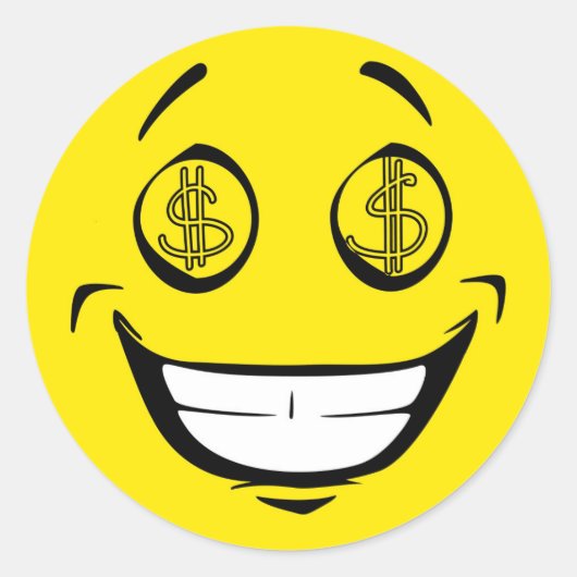 Greedy Money Eyes Yellow Face Ronde Sticker (Voorkant)
