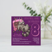 Greedy Raccoon verjaardagsfeestje taart Cartoon Kaart (Staand voorkant)