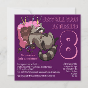 Greedy Raccoon verjaardagsfeestje taart Cartoon Kaart