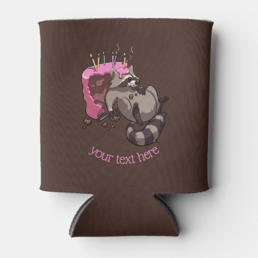 Greedy Raccoon vol met Birthday Cake Cartoon Blikjeskoeler (Voorkant)