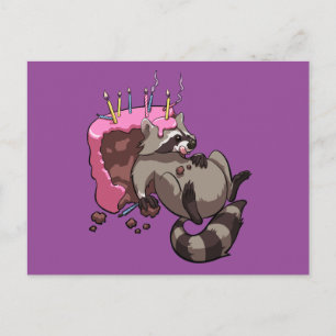 Greedy Raccoon vol met Birthday Cake Cartoon Briefkaart